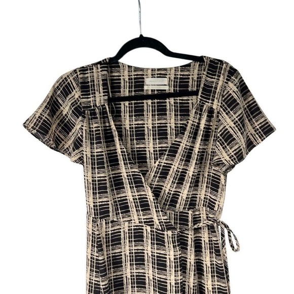 Urban Outfitters Dress Daphne Black Tan Check Midi Wrap High Low Womens - Picture 2 of 9